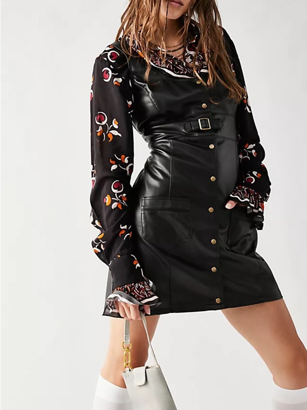 FREE PEOPLE Elandra Leather Button-Front Mini Dress NWT